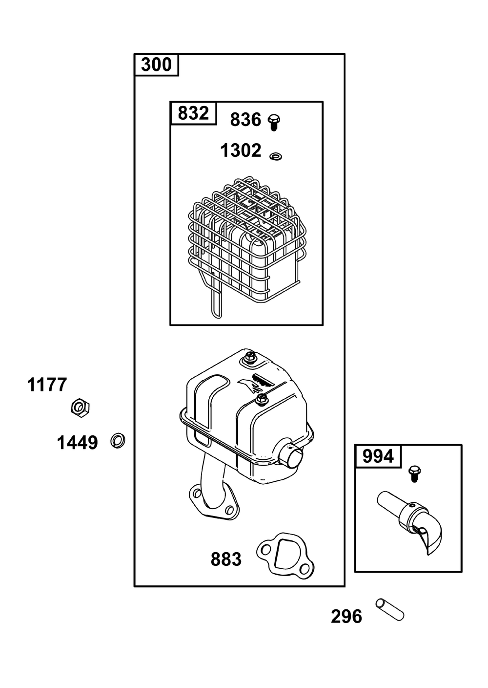Exhaust Group Diagram and Parts List for 106232-0389-F1 100000 - 19Z999 Briggs and Stratton Engine